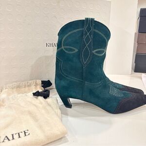 Khaite The Dallas Suede Ankle Boots Sz 39 Hunter Green Black